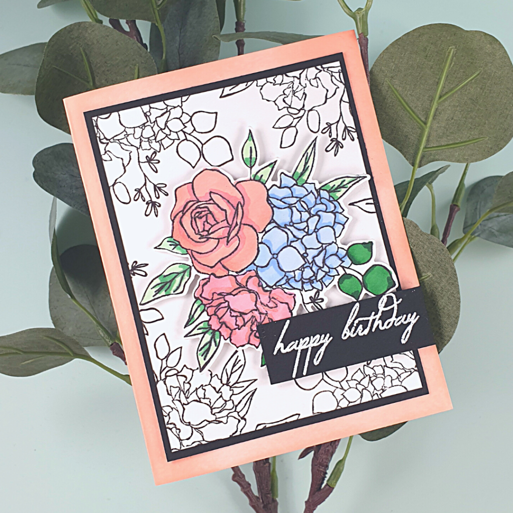 Floral Birthday Card Created as part of a Gift Set using the Inky Bouquet stamp set from Altenew