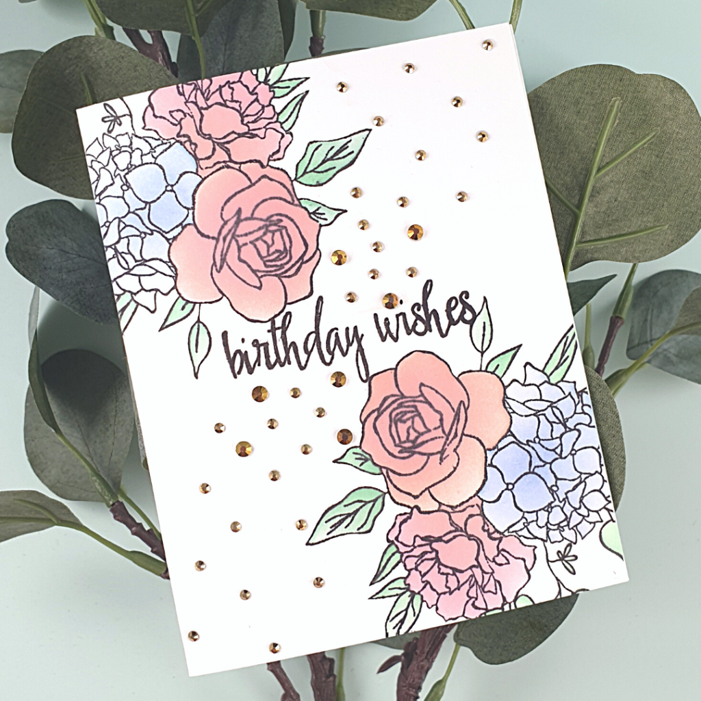 Floral Birthday Card Created as part of a Gift Set using the Inky Bouquet stamp set from Altenew