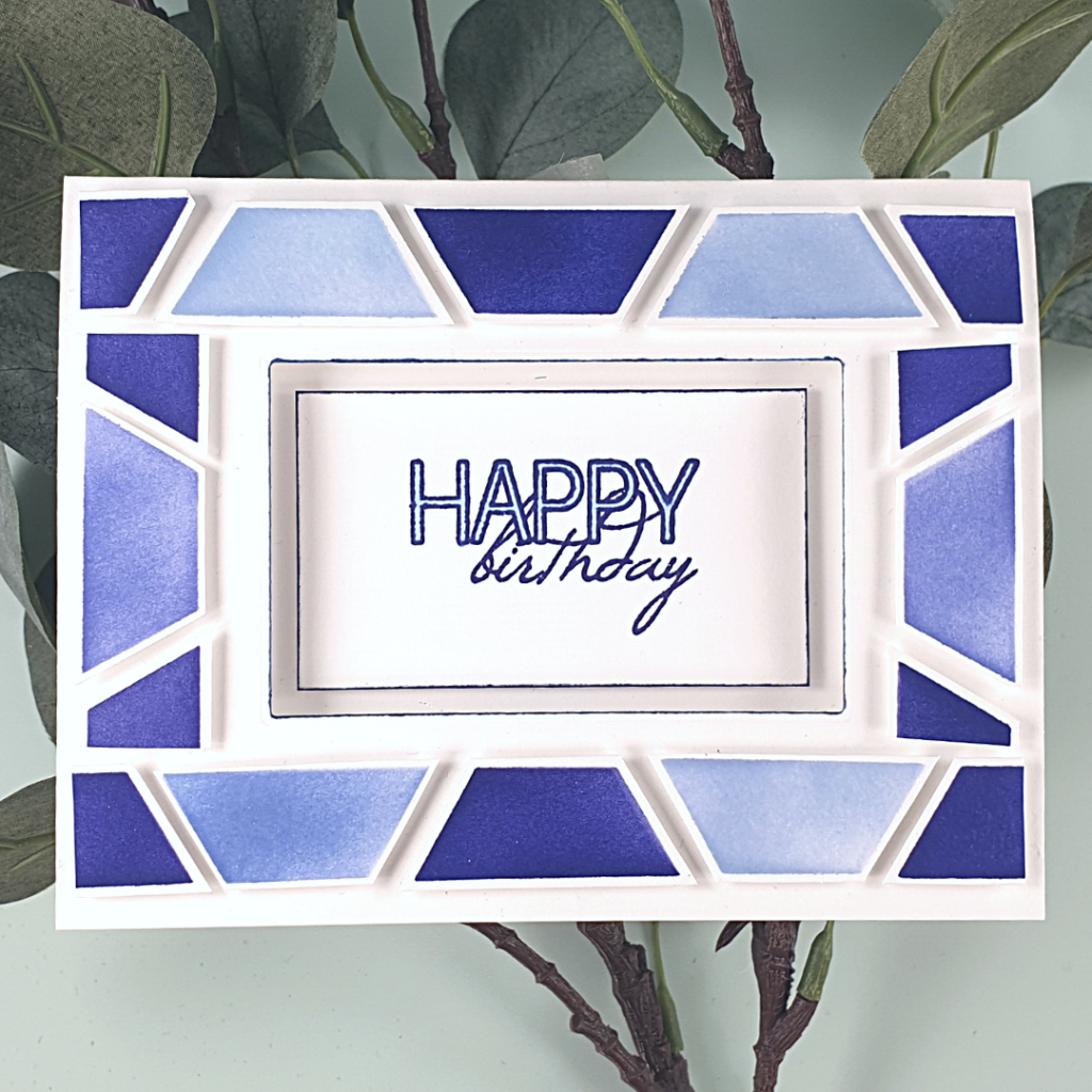 Graphic Birthday Card created as part of a gift set using the Colourblock Triangle Stencil from Altenew