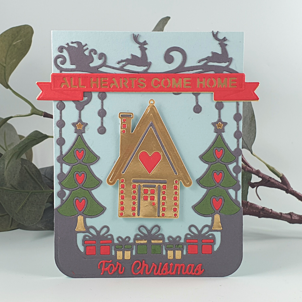 Christmas Card created with the All Hearts Come Home A2 Card Front Dies from Spellbinders Paper Arts