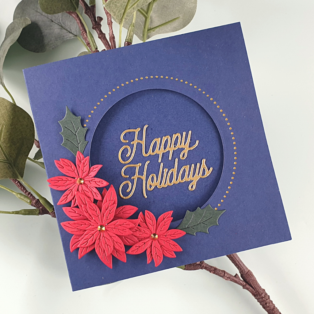 Beautiful Handmade Card with Christmas Florals using the Holiday Blooms dies from Spellbinders