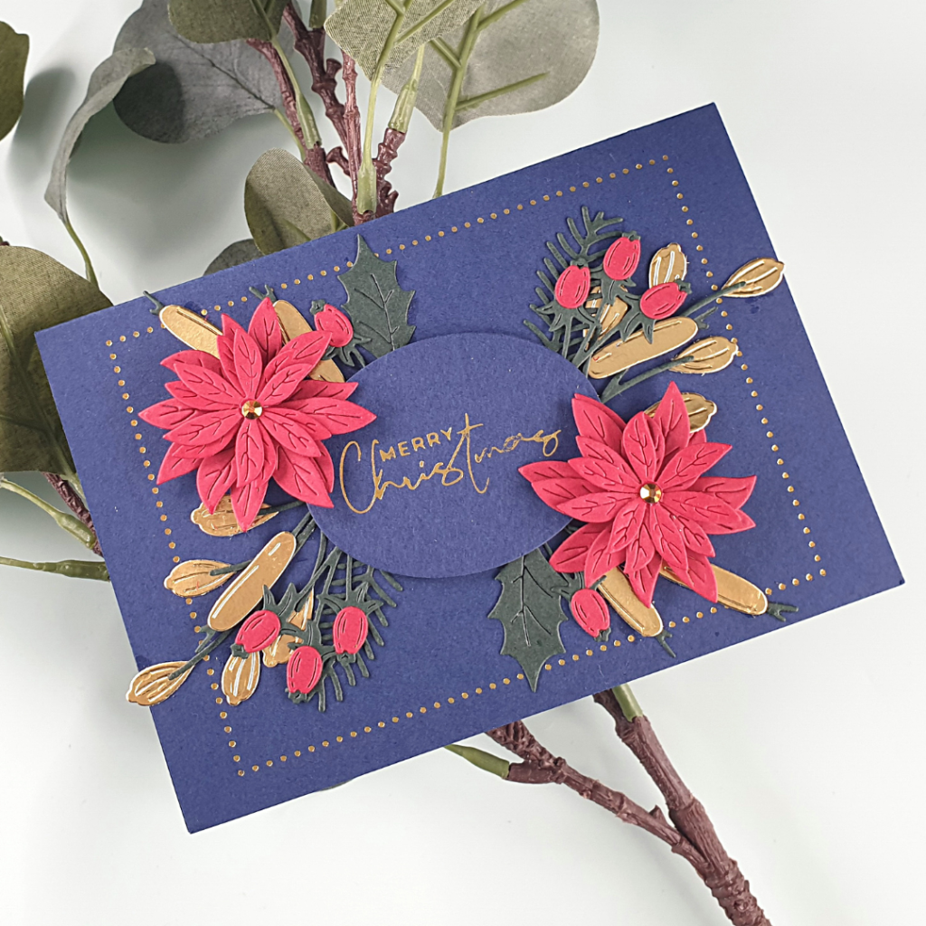 Beautiful Christmas Floral Card using the Holiday Blooms dies from Spellbinders