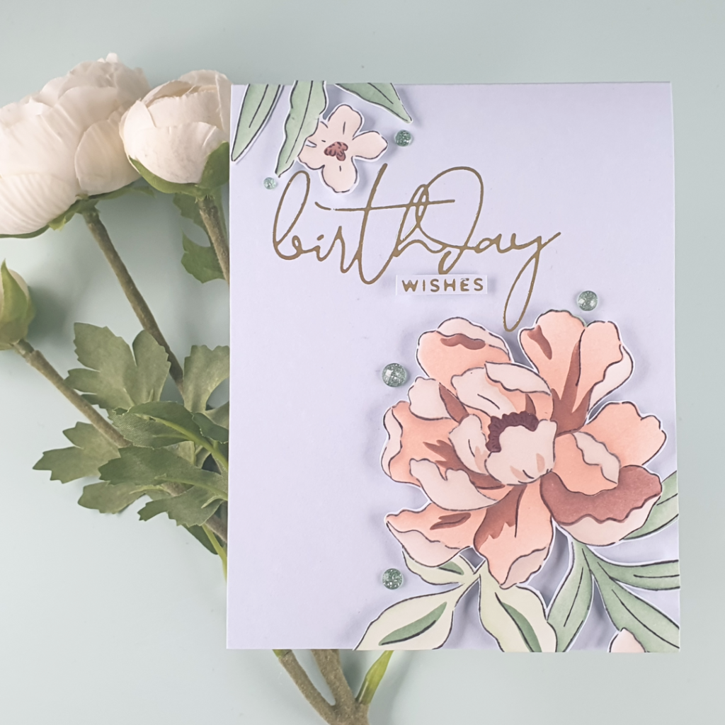 Handmade Birthday Card Created With Pinkfresh Studio Blooming Peony Layering Stencils