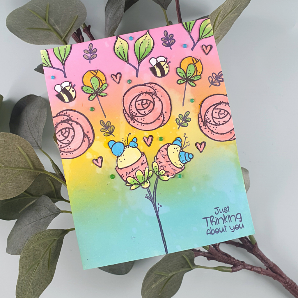 Easy Inky Backgrounds with Funky Flowers stamps from Polkadoodles