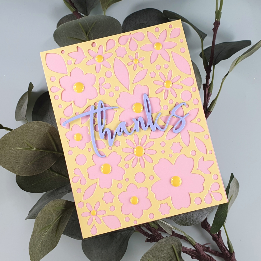 Handmade Thank You Card created with the Zero-Waste 3D Floral Cover Die from Altenew
