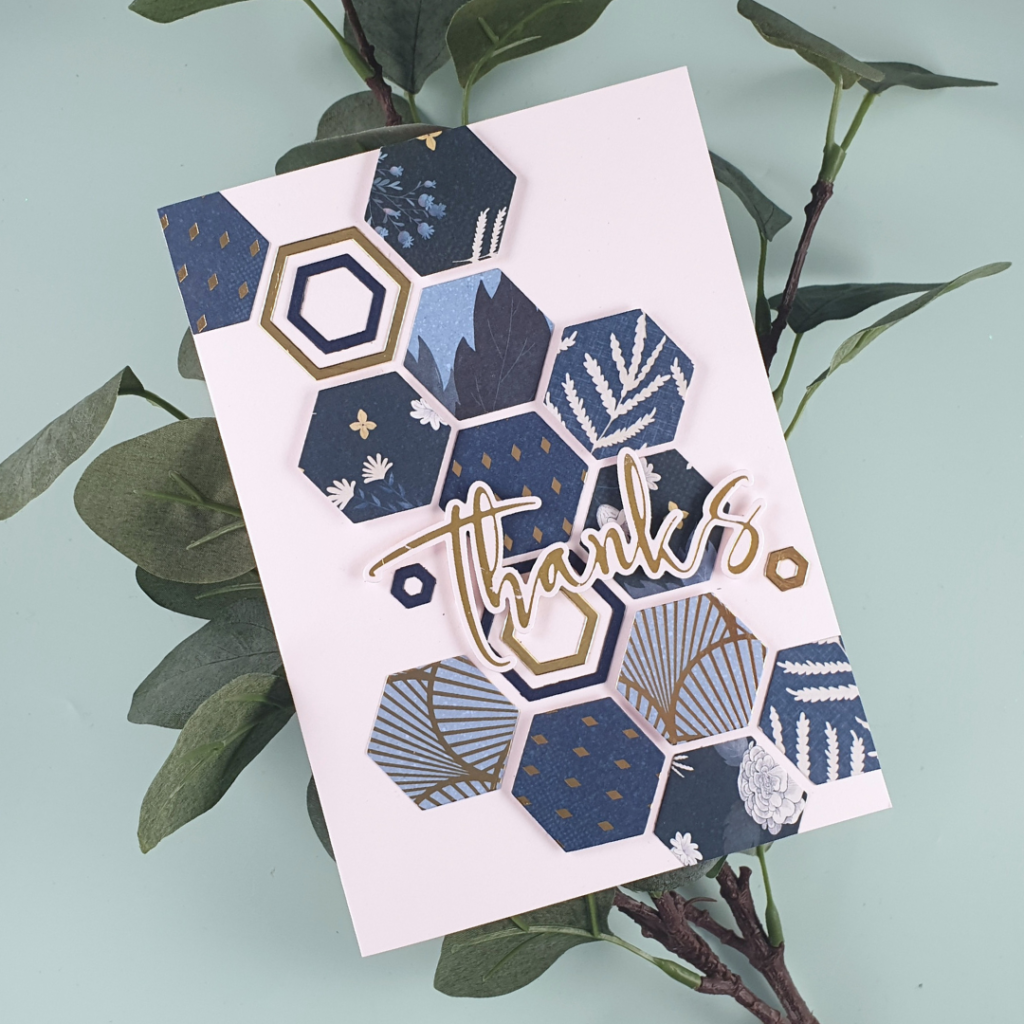 Handmade Thank You Card Created using Patterned Paper and Hexagon Dies