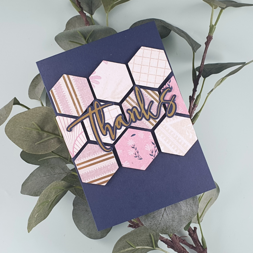 Handmade Thank You Card Created using Patterned Paper and Hexagon Dies