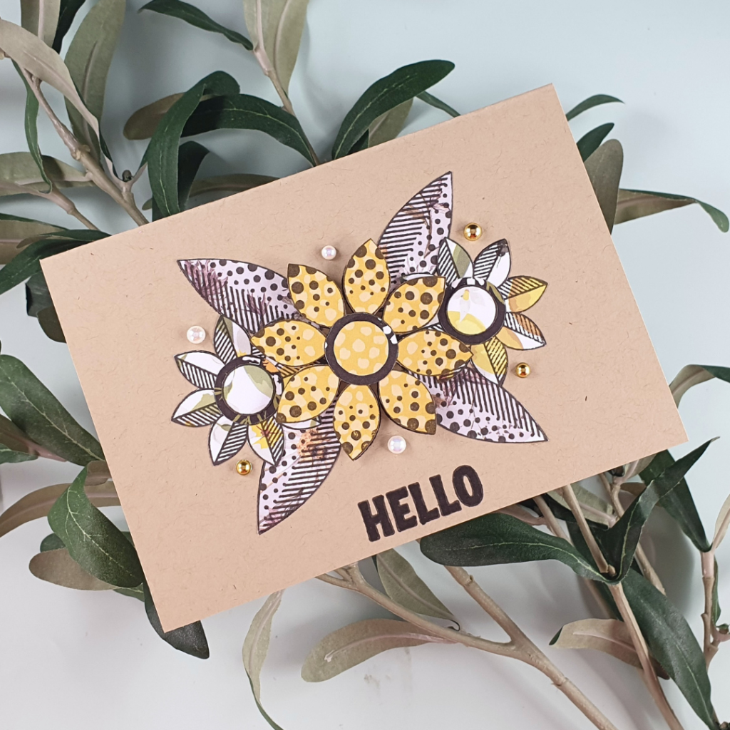 Floral Hello Card using the Paper Piecing Technique and Hero Arts Pop Art Flowers