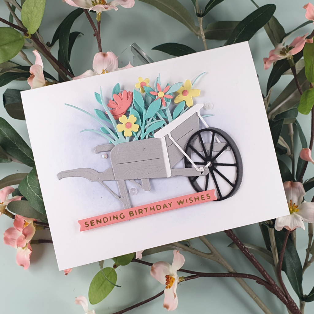 Clean and Simple Birthday Card using the Country Wheelbarrow Die Set from Spellbinders