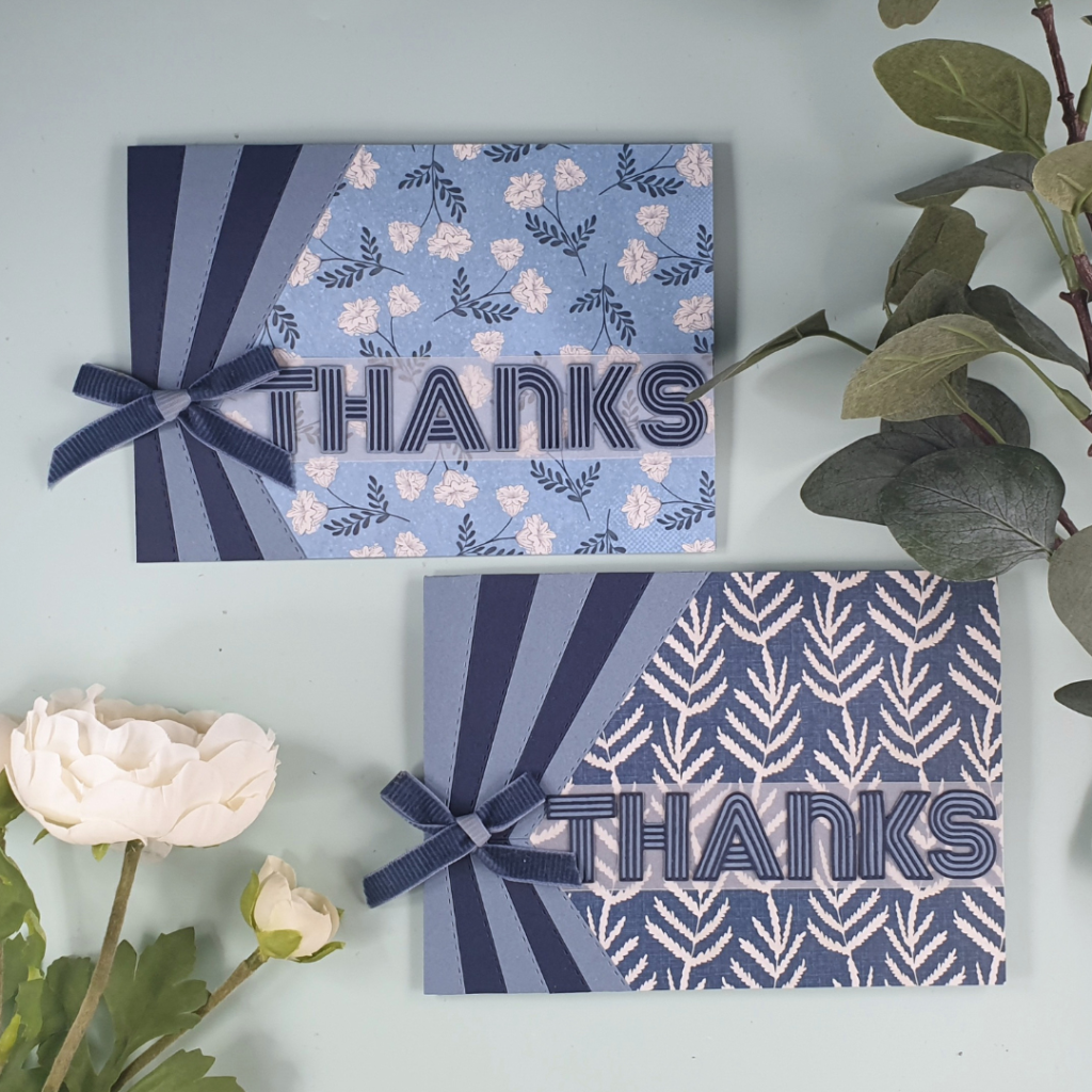 Handmade Thank You Cards created using Dies with Patterned Papers