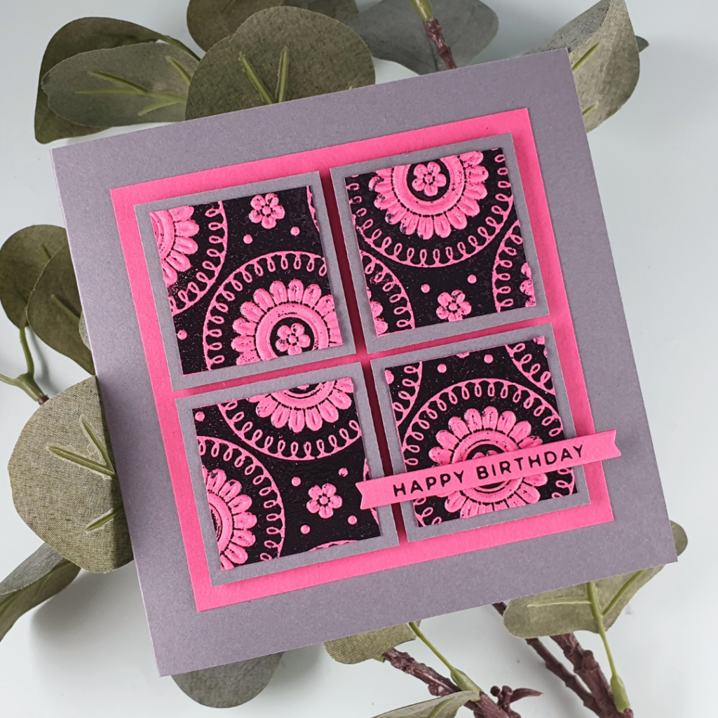 Grid Card created using the Mandala Flowers Embossing Folder from Spellbinders