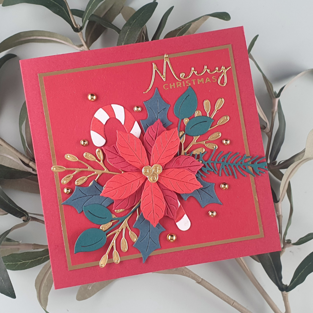 Handmade Christmas Card showing how to add dimension to your die-cuts using the Classic Christmas Collection from Spellbinders