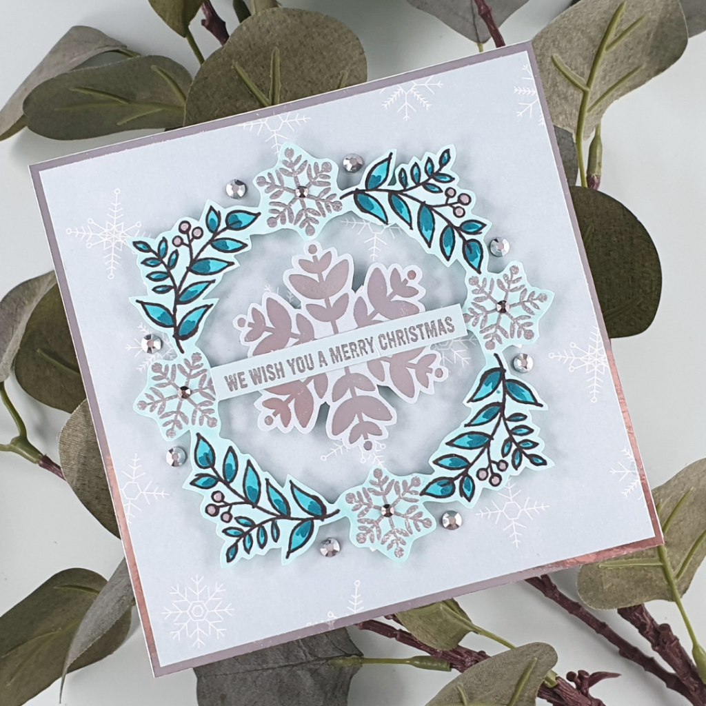 Snowflake Christmas Card using Patterned Paper as the background for scenic cards