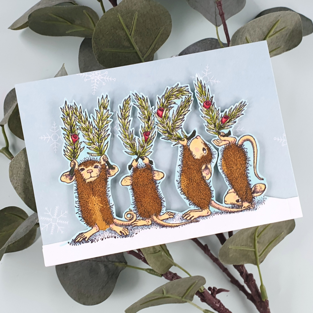 House Mouse Christmas Card using Patterned Paper as the background for scenic cards