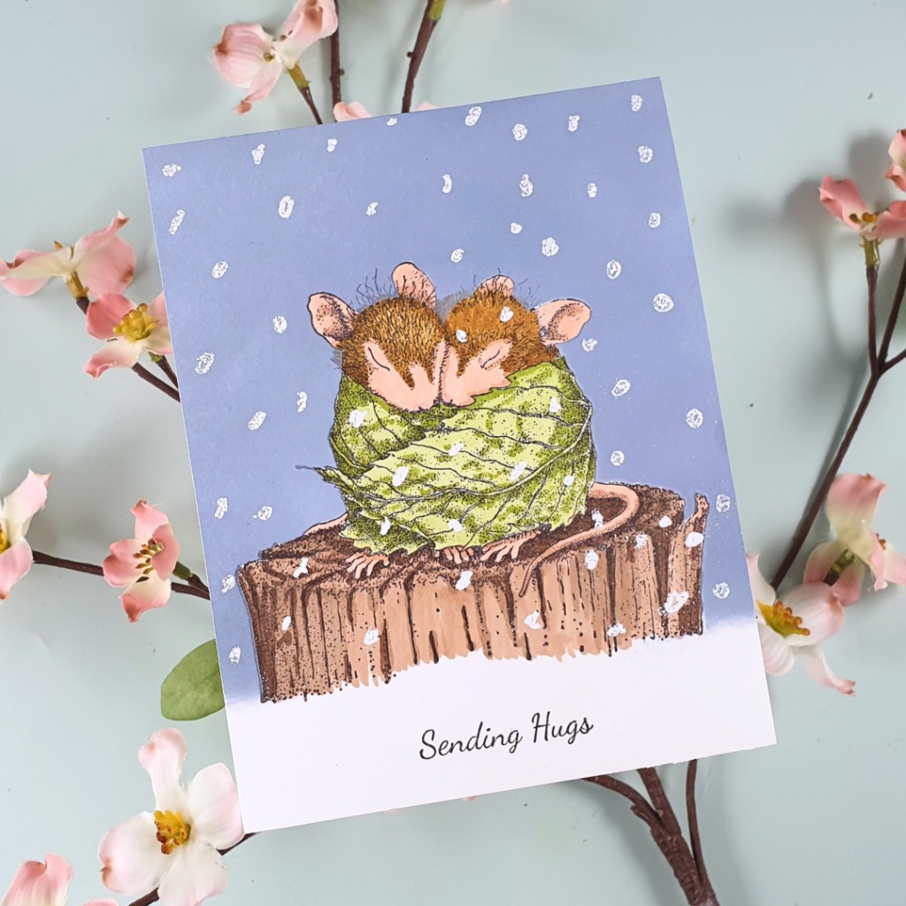 Handmade Card created using Spellbinders House Mouse stamps and by adding embellishment with embossing powder