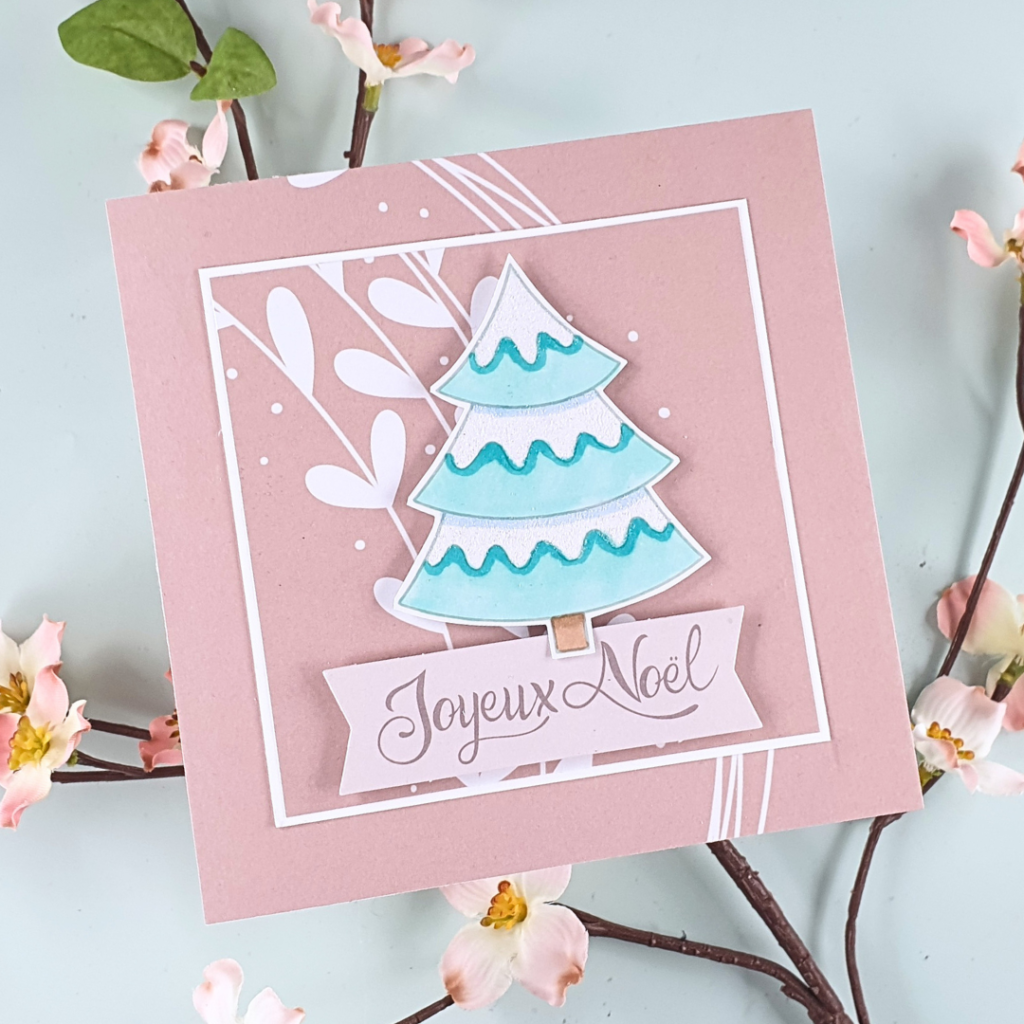 Handmade Christmas Card created showing how to add embellishments to your patterned papers using Let it Snow Papers from Artemio