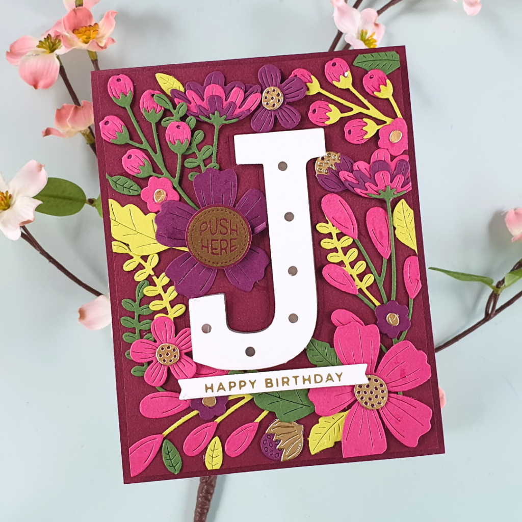 Light-Up Floral Monogram Card created using lights from Chibitronics and the Be Bold Blooms dies from Spellbinders