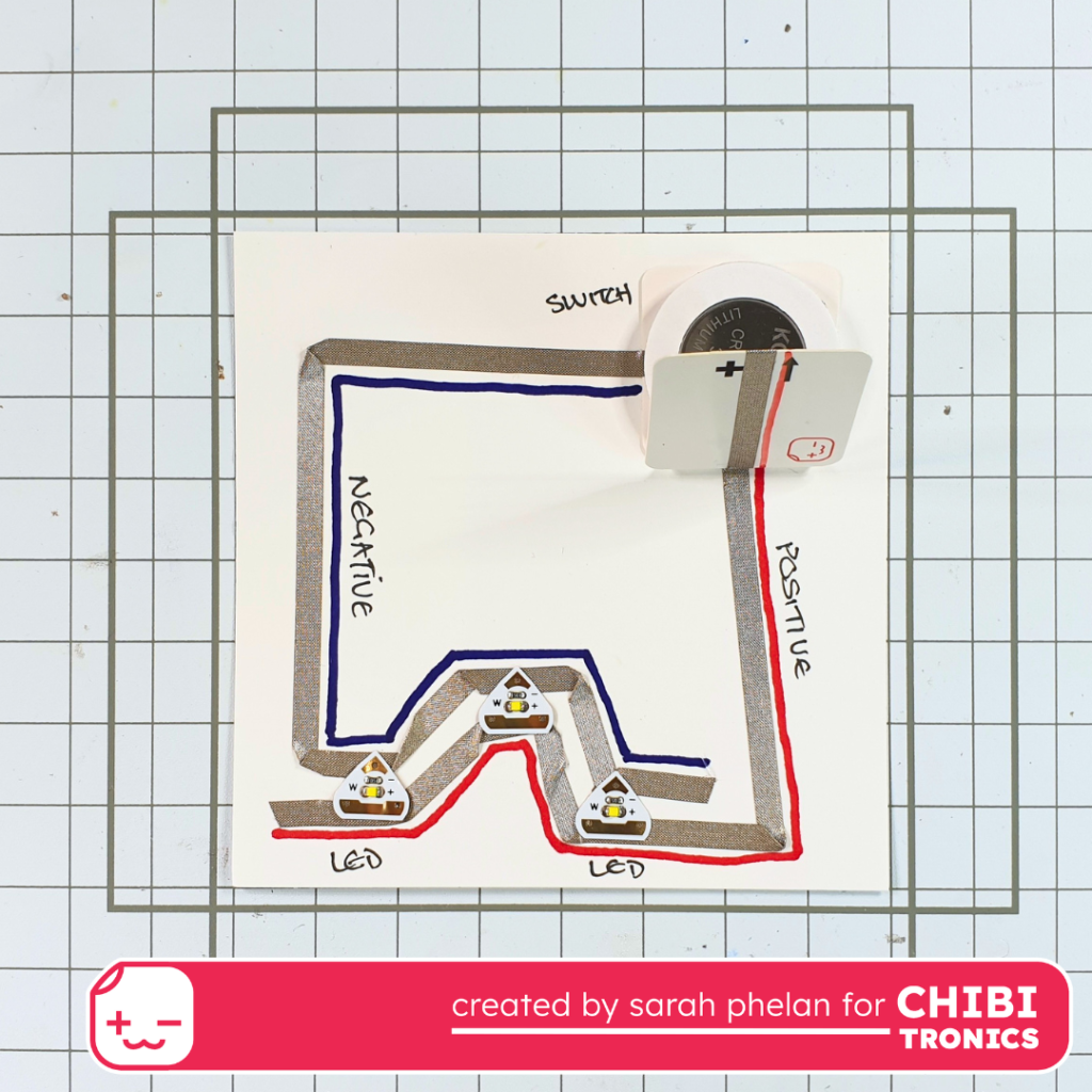 Circuit for Light Up Pumpkin Autumn Card created using lights from Chibitronics