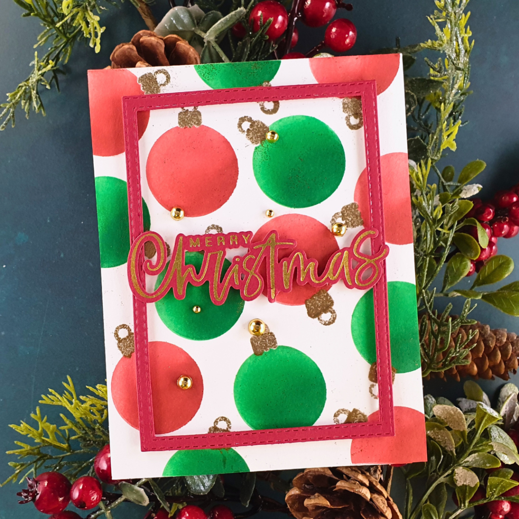 Handmade Christmas Card using a background technique as the focus created by Sarah Phelan from Sarah's Stampin' retreat using Spellbinders October Clubs