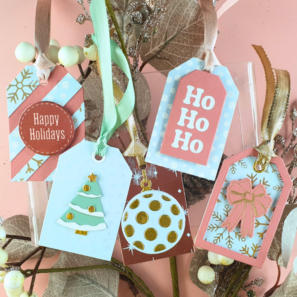 Christmas Tags created using craft products from Spellbinders