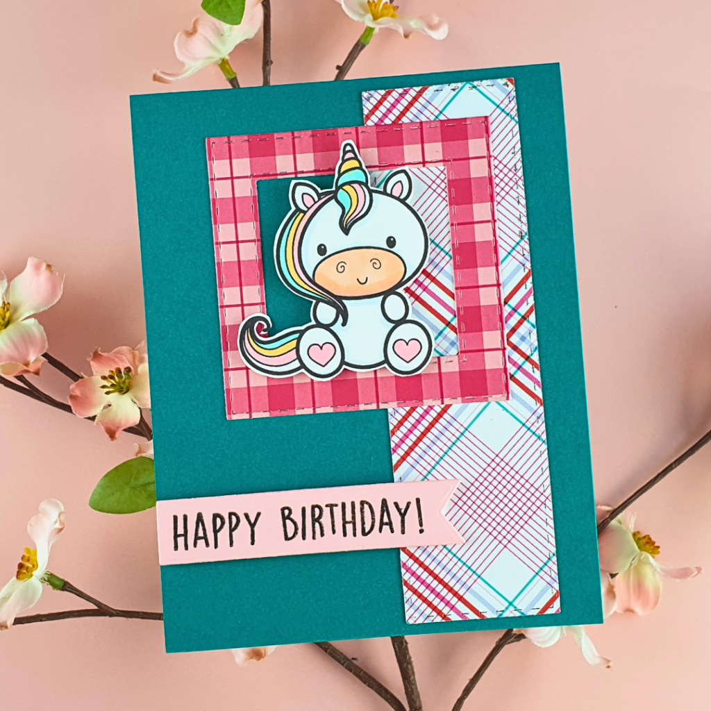 Handmade Card created to make the most of your patterned paper with the Card Cut Essentials Dies from Pink & Main