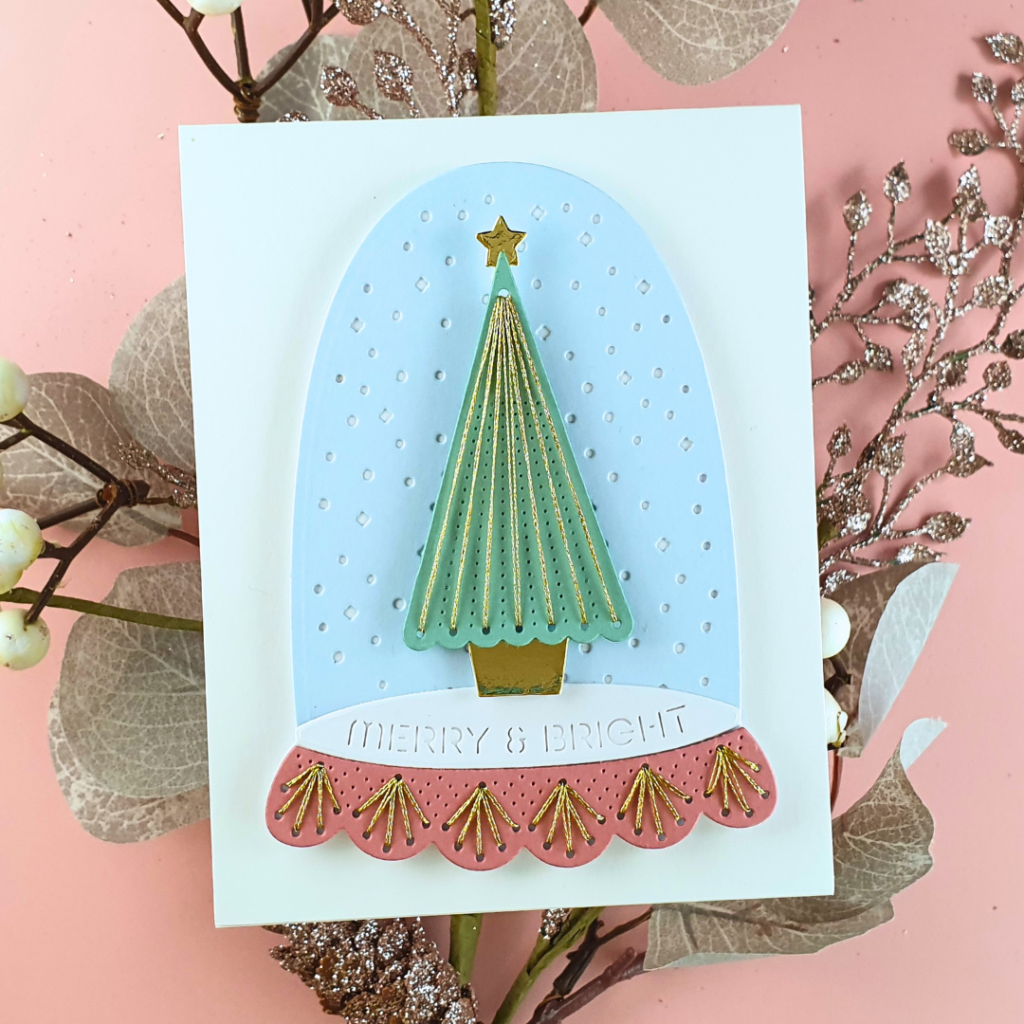 Handmade Stitched Snowglobe Christmas Card created using the Stitching Die of the Month for October from Spellbinders