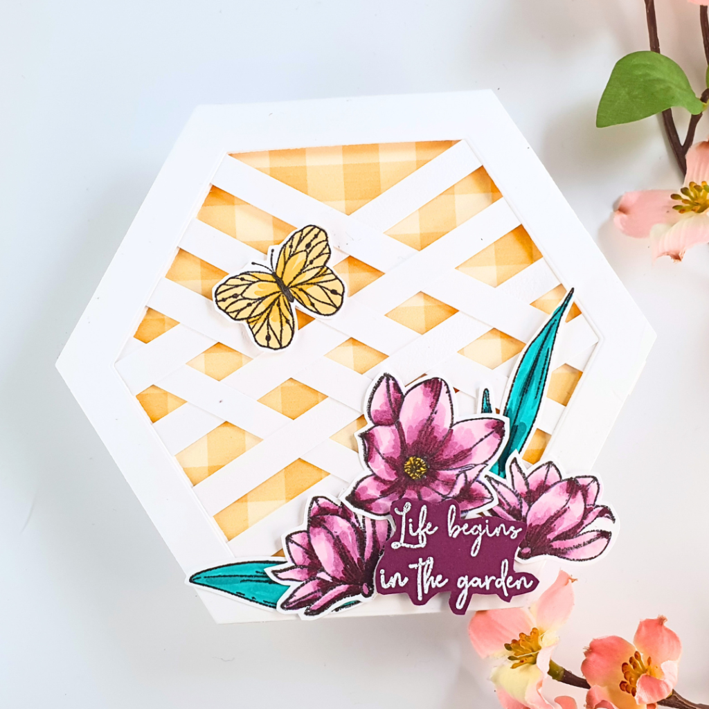 Handmade Lattice Card perfect for using up your white cardstock scraps, created using the stamp set from the latest Creative Stamping Magazine