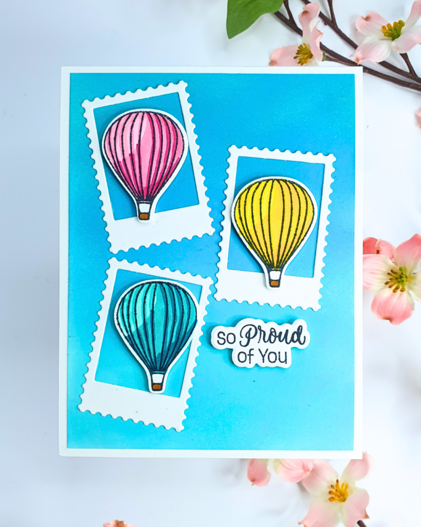 Hot Air Balloon made using creative stamping ideas with the You're On The Way Up Stamp Set from Picket Fence Studios