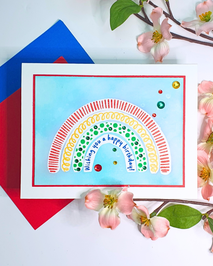 Handmade Card showing how to Stretch Your Stamps With Easy Rainbow Cards using the stamp set from Creative Stamping Magazine 147