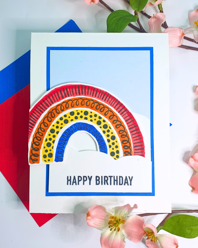 Handmade Card showing how to Stretch Your Stamps With Easy Rainbow Cards using the stamp set from Creative Stamping Magazine 147