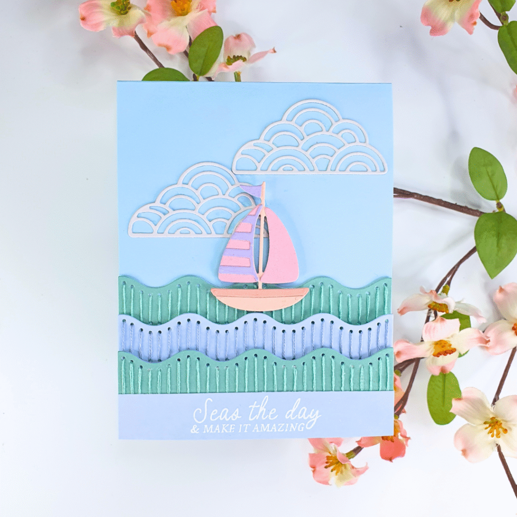 Handmade Stitched Card created by Sarah Phelan from Sarah's Stampin' Retreat using the Spellbinders June Clubs