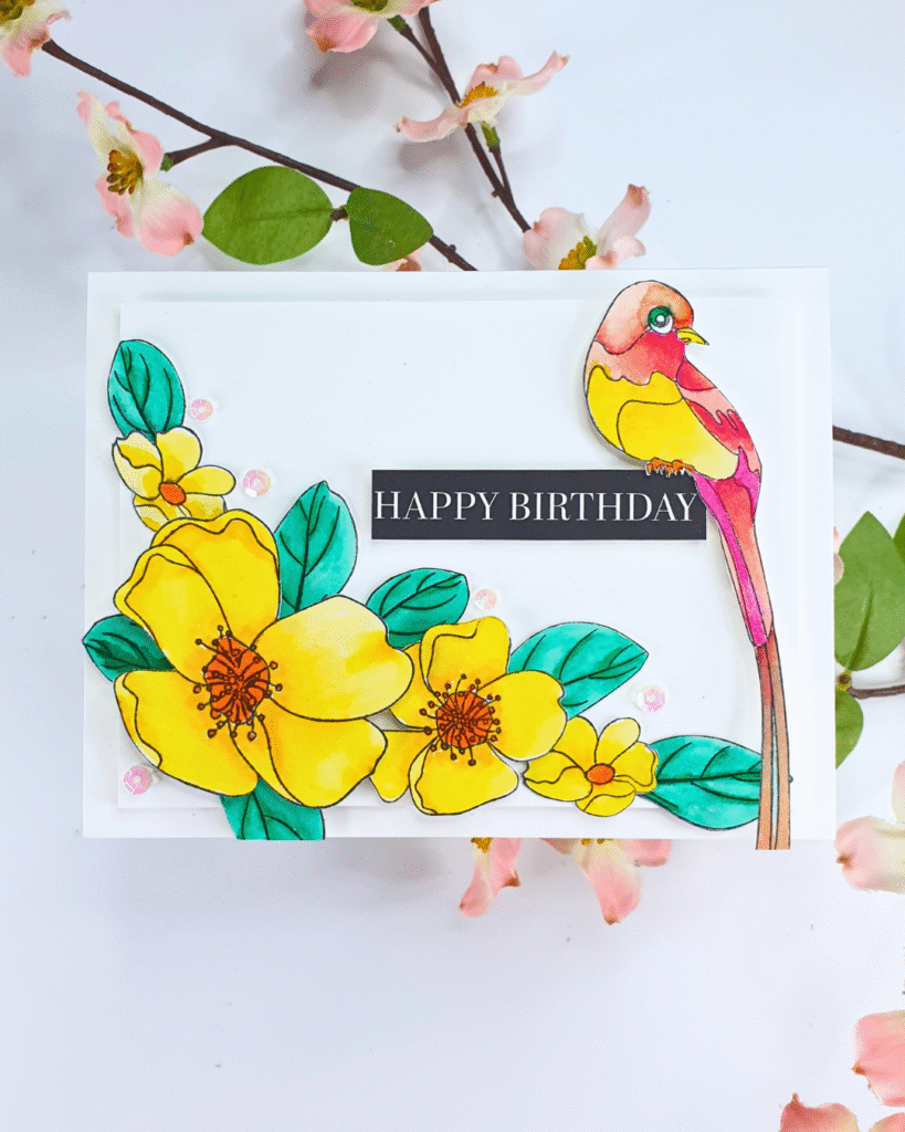 Handmade Floral Card created using the Alex Syberia Designs Stamps with Simply Cards and Papercraft Magazine