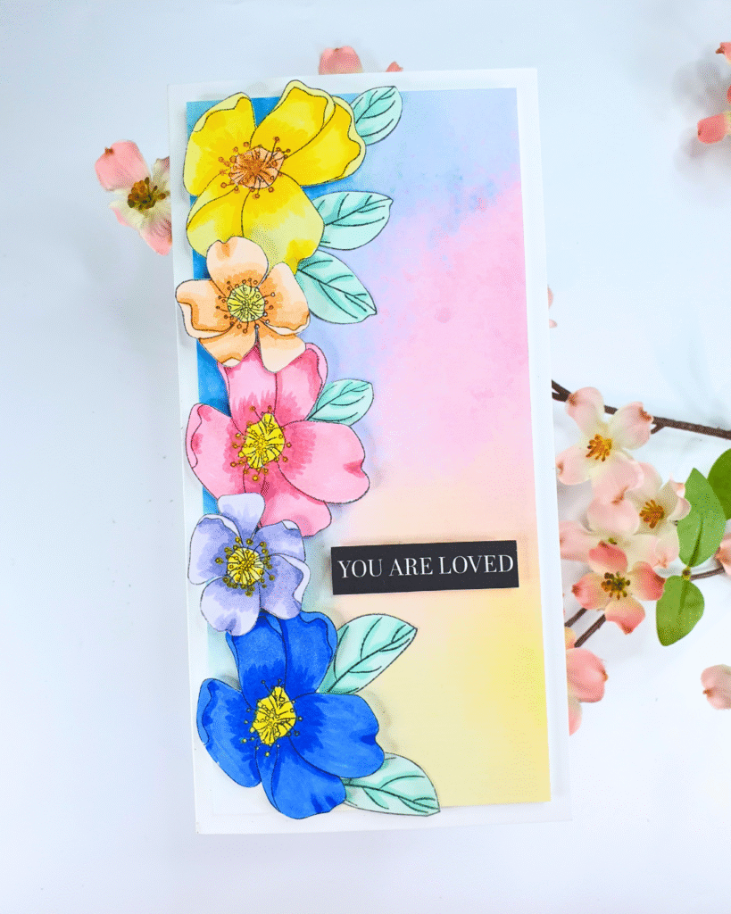 Handmade Floral Card created using the Alex Syberia Designs Stamps with Simply Cards and Papercraft Magazine