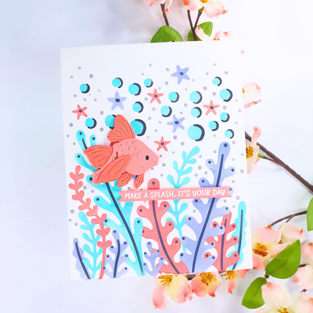 Cute Handmade Under the Sea themed card created using this month's Spellbinders Clubs