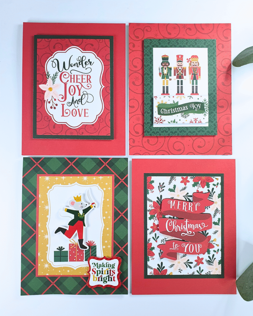 Christmas Cards created using the Nutcracker Christmas Patterned Paper collection from Echo Park Paper