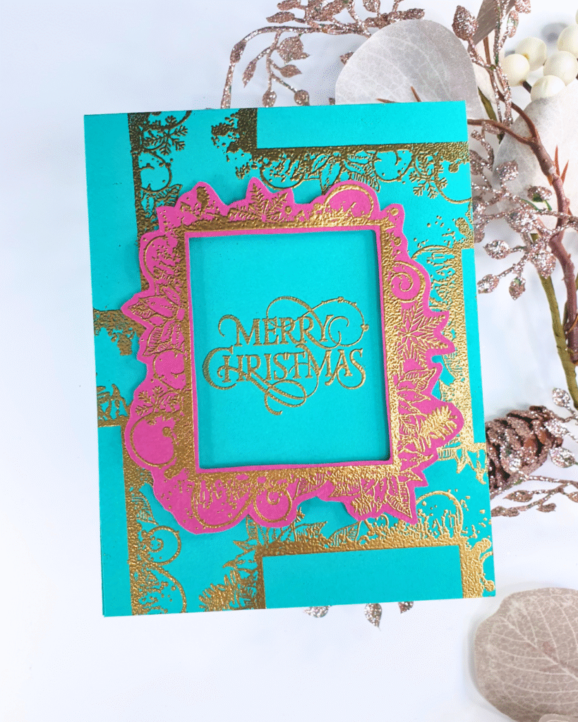 Handmade Christmas card showing different ways to use a frame stamp with Creative Stamping Magazine 151