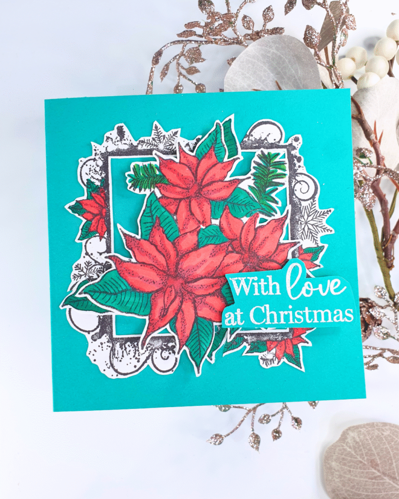 Handmade Christmas card showing different ways to use a frame stamp with Creative Stamping Magazine 151