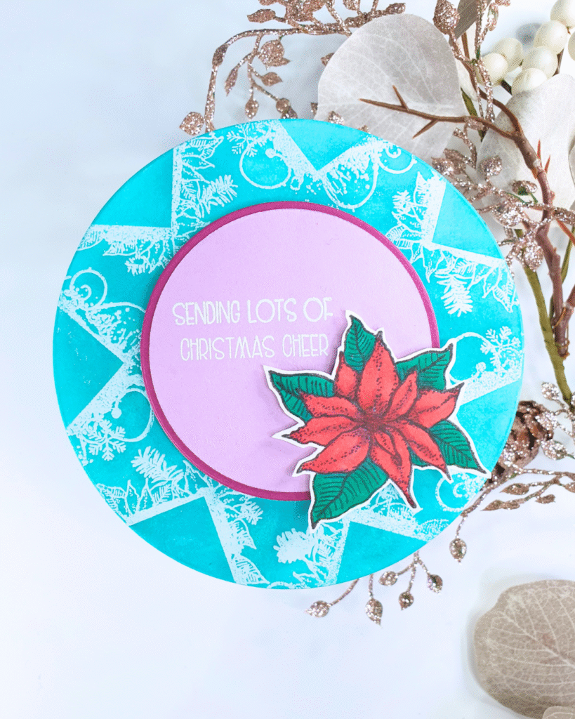 Handmade Christmas card showing different ways to use a frame stamp with Creative Stamping Magazine 151