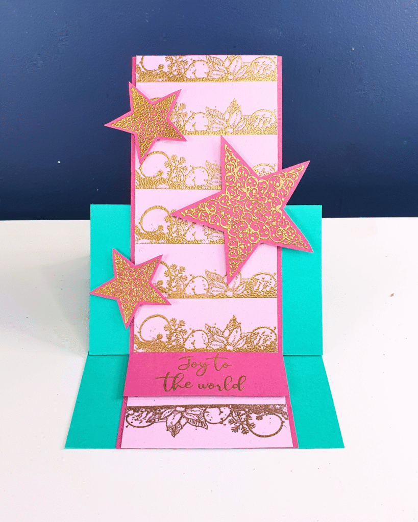 Handmade Christmas card showing different ways to use a frame stamp with Creative Stamping Magazine 151