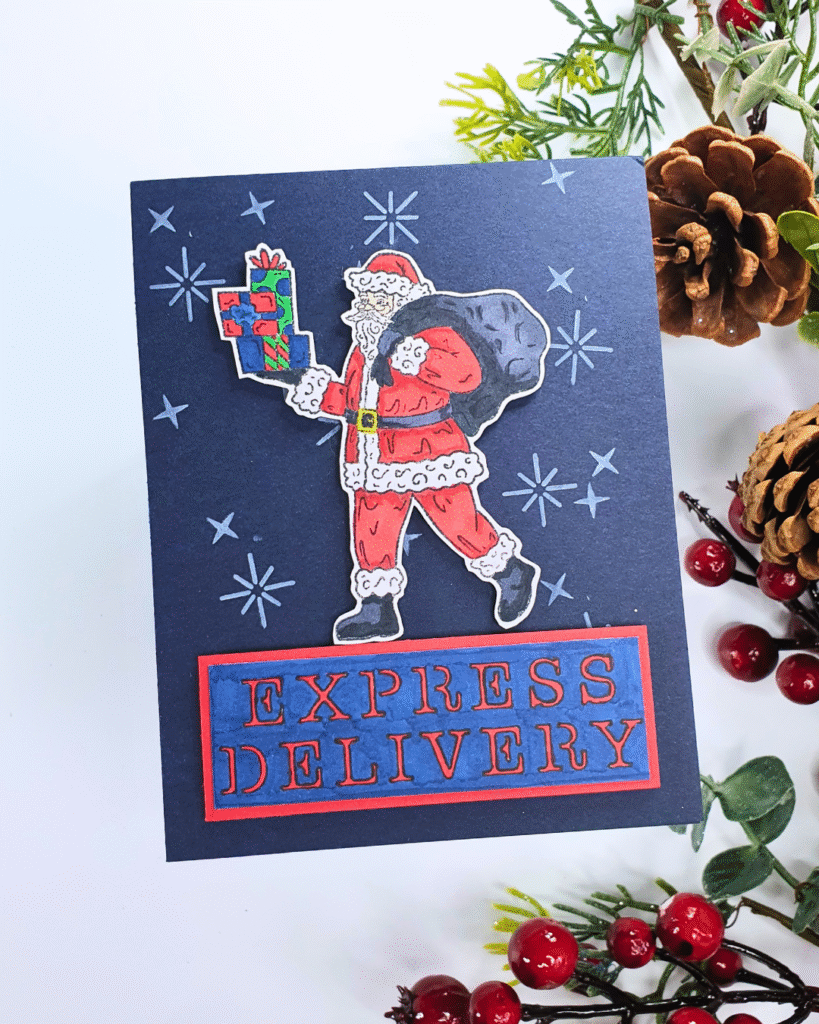 Handmade Christmas Card showing stenciling techniques created with the Chloe's Creative Cards Magazine Box Kit 17