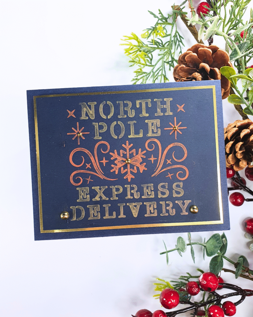 Handmade Christmas Card showing stenciling techniques created with the Chloe's Creative Cards Magazine Box Kit 17