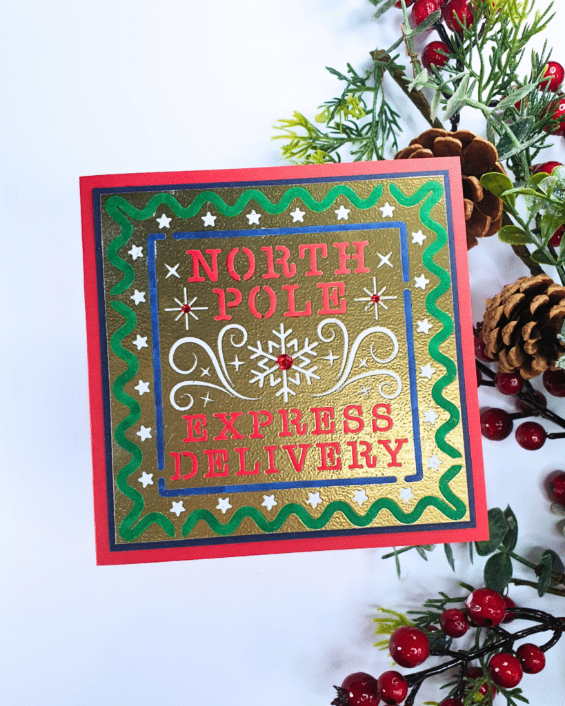 Handmade Christmas Card showing stenciling techniques created with the Chloe's Creative Cards Magazine Box Kit 17