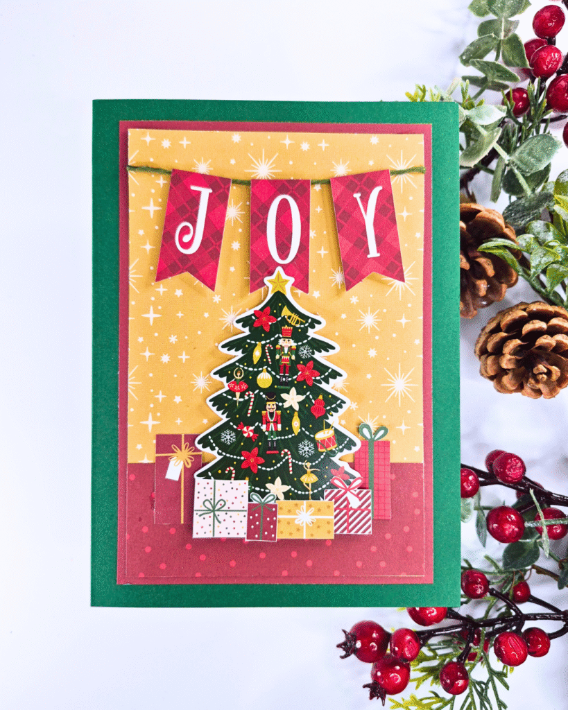 Handmade Christmas Card showing how to use your scraps using the Nutcracker Christmas collection from Echo Park