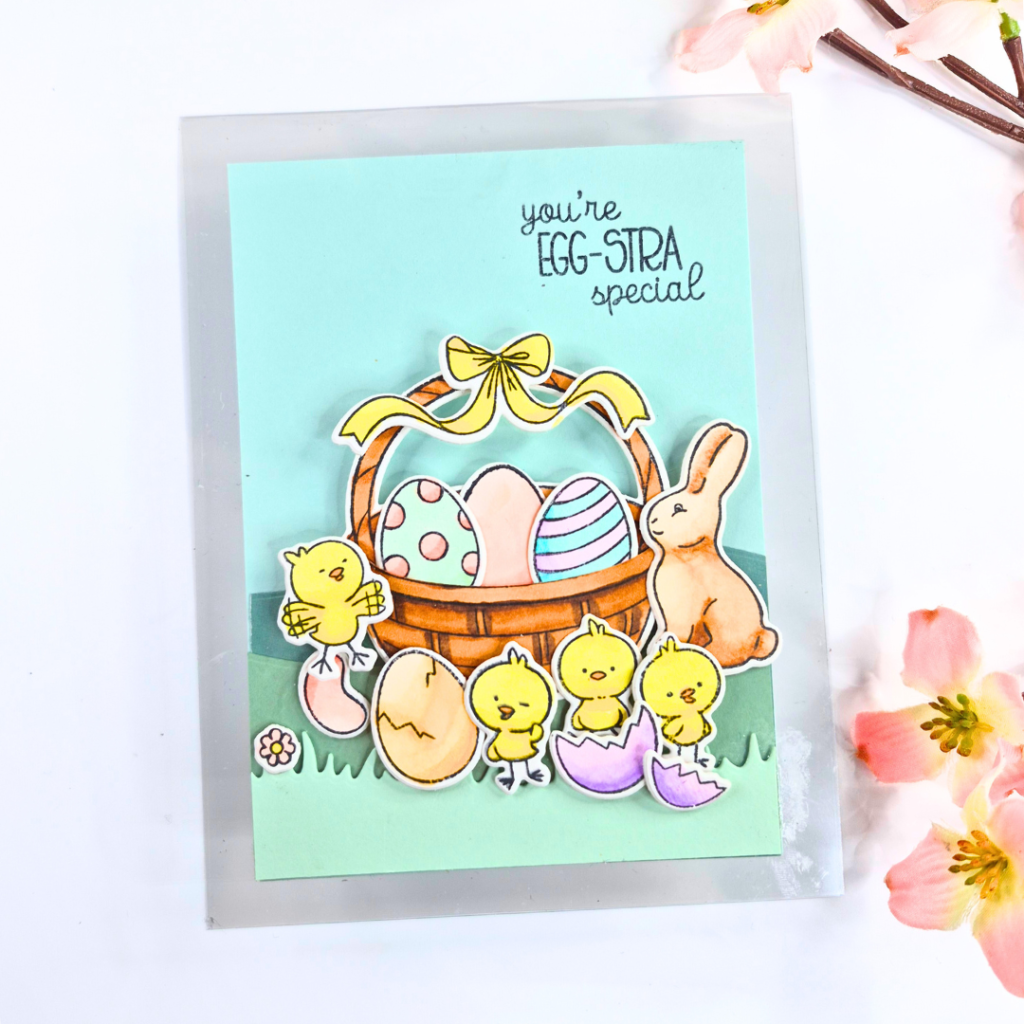 Handmade acetate card created using the Egg-Stra Special Spring release from Hero Arts