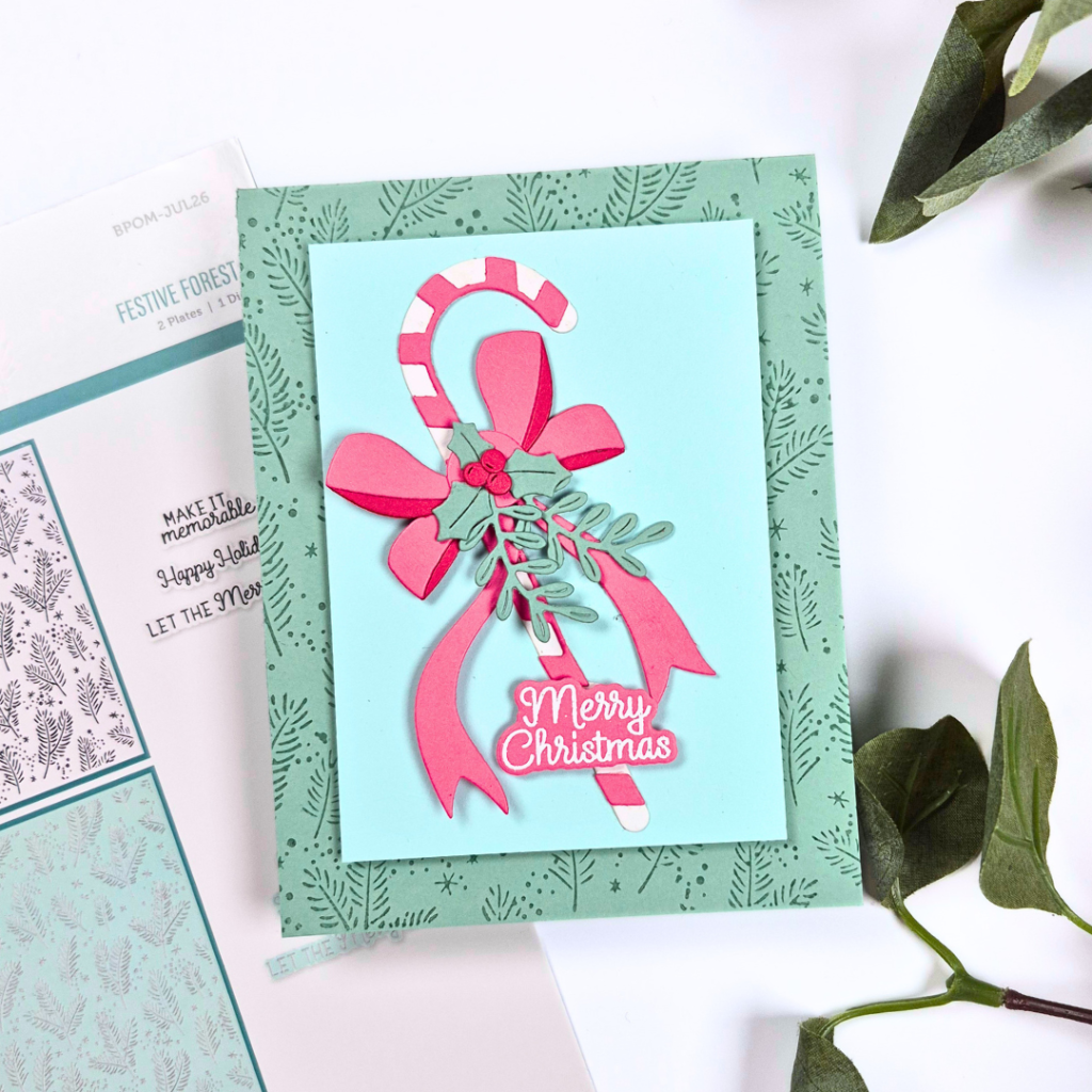 Handmade Card created by Sarah Phelan from Sarah's Stampin Retreat using the Christmas in July Clubs from Spellbinders