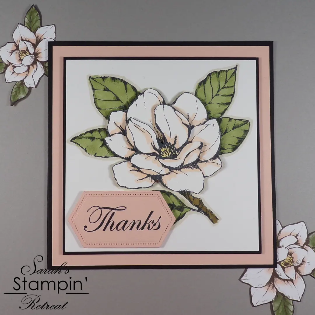 Magnolia Lane Handmade Thank You Card created by UK Independent Stampin' Up Demonstrator Sarah Phelan from Sarah's Stampin' Retreat using the Magnolia Lane DSP and the Good Morning Magnolia Stamp Set from Stampin' Up