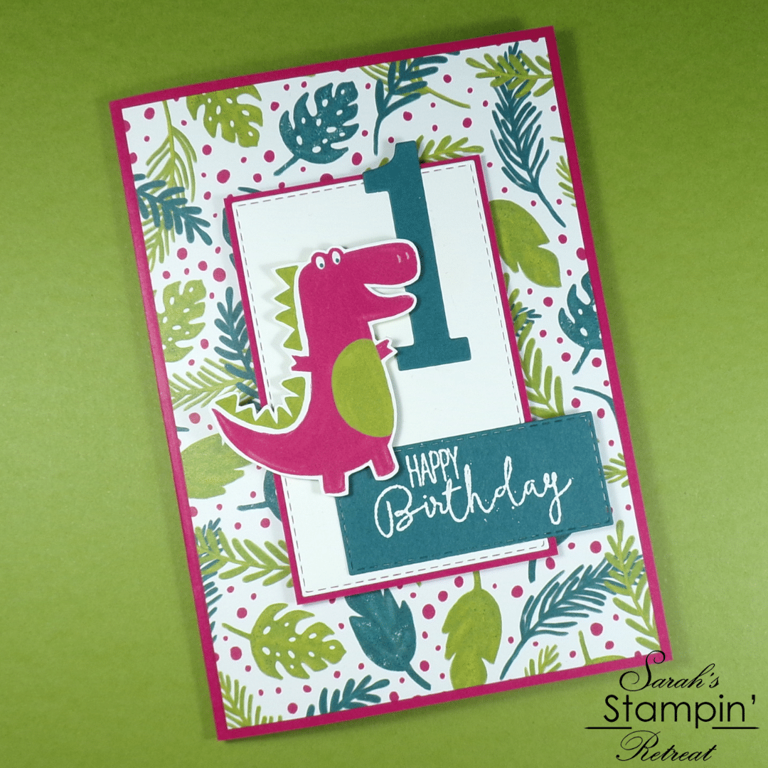 Dinoroar Handmade Birthday Card created by UK Independent Stampin' Up Demonstrator Sarah Phelan from Sarah's Stampin' Retreat using the Dinoroar DSP from Stampin' Up