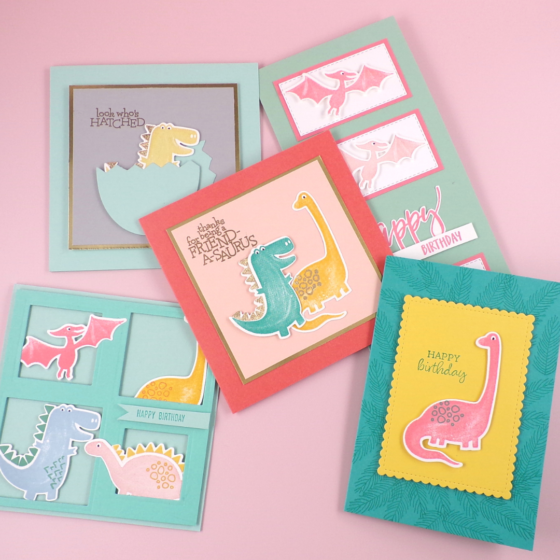 5 cards created with the Dino Days stamps and coordinating dies