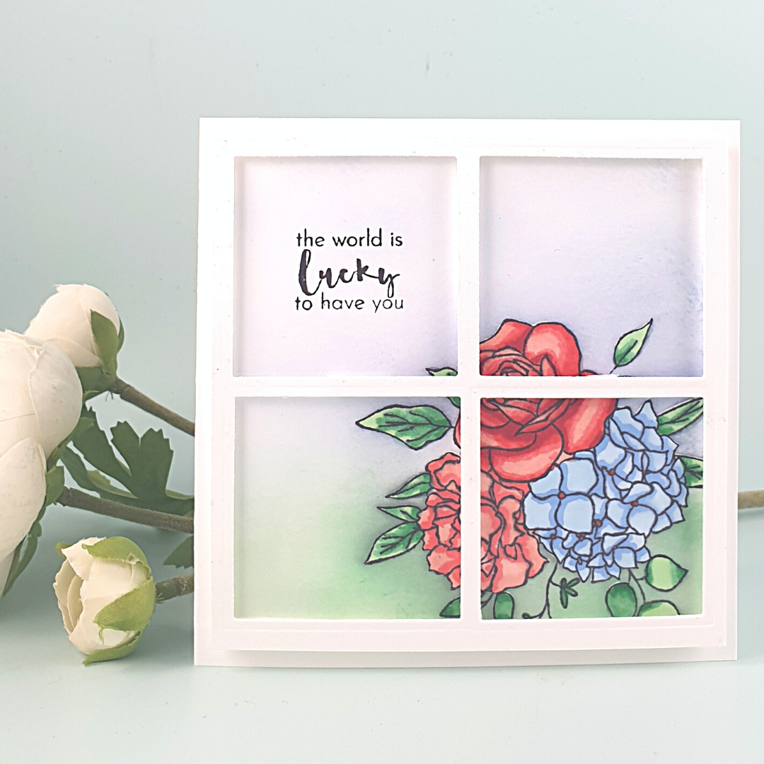 Window Scene-Builder Card with Inky Bouquet from Altenew