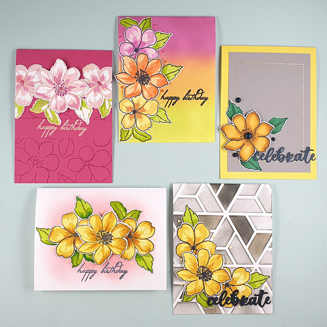 Floral Cards created using layering stamps from Altenew